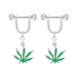 Maxbell 1 Pair Maple Leaf Dangle Straight Barbell Nipple Ring Green Maple Leaf