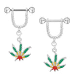 Maxbell 1 Pair Maple Leaf Dangle Straight Barbell Nipple Ring Red Yellow Maple Leaf