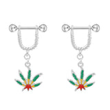 Maxbell 1 Pair Maple Leaf Dangle Straight Barbell Nipple Ring Red Yellow Maple Leaf