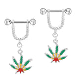 Maxbell 1 Pair Maple Leaf Dangle Straight Barbell Nipple Ring Red Yellow Maple Leaf