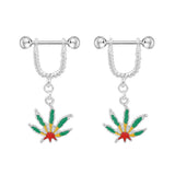 Maxbell 1 Pair Maple Leaf Dangle Straight Barbell Nipple Ring Red Yellow Maple Leaf