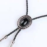 Vintage Western Cowboy Mens Bolo Tie Pendant Necklace Jewelry Black