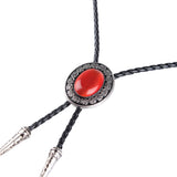 Vintage Western Cowboy Mens Bolo Tie Pendant Necklace Jewelry Coral Red