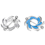 Maxbell 1 Pair Stainless Steel Enamel Blue Shield Straight Barbell NippleRing 14g