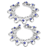 Maxbell 1 Pair Hollow Rhinestone Stainless Steel Floral Clip On Mamilo Ring Blue