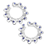 Maxbell 1 Pair Hollow Rhinestone Stainless Steel Floral Clip On Mamilo Ring Blue
