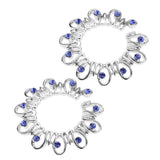 Maxbell 1 Pair Hollow Rhinestone Stainless Steel Floral Clip On Mamilo Ring Blue
