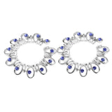 Maxbell 1 Pair Hollow Rhinestone Stainless Steel Floral Clip On Mamilo Ring Blue