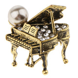 Maxbell Chic Rhinestone Music Piano Brooches Lapel Pin Wedding Jewelry Antique Brass