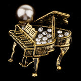 Maxbell Chic Rhinestone Music Piano Brooches Lapel Pin Wedding Jewelry Antique Brass