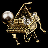 Maxbell Chic Rhinestone Music Piano Brooches Lapel Pin Wedding Jewelry Antique Brass