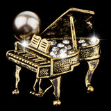 Maxbell Chic Rhinestone Music Piano Brooches Lapel Pin Wedding Jewelry Antique Brass