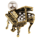 Maxbell Chic Rhinestone Music Piano Brooches Lapel Pin Wedding Jewelry Antique Brass