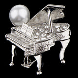 Maxbell Chic Rhinestone Music Piano Brooches Lapel Pin Wedding Jewelry Silver