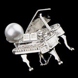 Maxbell Chic Rhinestone Music Piano Brooches Lapel Pin Wedding Jewelry Silver