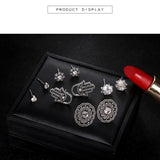 Maxbell 10pcs Retro Boho Carved Flowers Crystal Palms Floral Earrings Jewelry Sets