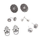 Maxbell 10pcs Retro Boho Carved Flowers Crystal Palms Floral Earrings Jewelry Sets