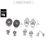 Maxbell 10pcs Retro Boho Carved Flowers Crystal Palms Floral Earrings Jewelry Sets