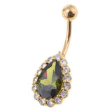 Maxbell 14G Water Drop Belly Button Ring Zircon Copper Navel Ring Gold + Green