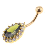 Maxbell 14G Water Drop Belly Button Ring Zircon Copper Navel Ring Gold + Green