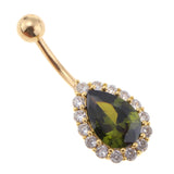 Maxbell 14G Water Drop Belly Button Ring Zircon Copper Navel Ring Gold + Green