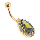 Maxbell 14G Water Drop Belly Button Ring Zircon Copper Navel Ring Gold + Green