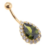 Maxbell 14G Water Drop Belly Button Ring Zircon Copper Navel Ring Gold + Green