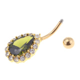 Maxbell 14G Water Drop Belly Button Ring Zircon Copper Navel Ring Gold + Green