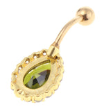 Maxbell 14G Water Drop Belly Button Ring Zircon Copper Navel Ring Gold + Green