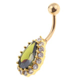 Maxbell 14G Water Drop Belly Button Ring Zircon Copper Navel Ring Gold + Green
