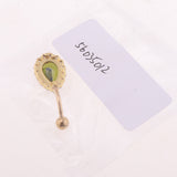 Maxbell 14G Water Drop Belly Button Ring Zircon Copper Navel Ring Gold + Green