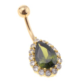 Maxbell 14G Water Drop Belly Button Ring Zircon Copper Navel Ring Gold + Green