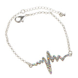 Maxbell Novelty Heartbeat Bracelet Bangle Unisex Bangle Silver Colorful Crystal