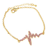 Maxbell Novelty Heartbeat Bracelet Bangle Unisex Bangle Gold Chain Pink Crystal