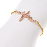 Maxbell Novelty Heartbeat Bracelet Bangle Unisex Bangle Gold Chain Pink Crystal