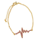 Maxbell Novelty Heartbeat Bracelet Bangle Unisex Bangle Gold Chain Pink Crystal