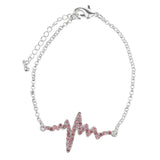 Maxbell Novelty Heartbeat Bracelet Bangle Unisex Bangle Silver Chain Pink Crystal