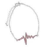Maxbell Novelty Heartbeat Bracelet Bangle Unisex Bangle Silver Chain Pink Crystal