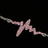Maxbell Novelty Heartbeat Bracelet Bangle Unisex Bangle Silver Chain Pink Crystal