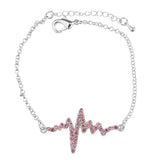 Maxbell Novelty Heartbeat Bracelet Bangle Unisex Bangle Silver Chain Pink Crystal