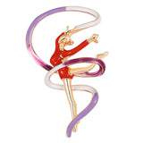 Maxbell Trendy Enamel Sports Gymnastics Brooch Whirling Girls Ribbon Brooches  Red