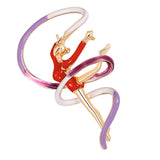 Maxbell Trendy Enamel Sports Gymnastics Brooch Whirling Girls Ribbon Brooches  Red
