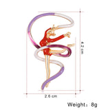 Maxbell Trendy Enamel Sports Gymnastics Brooch Whirling Girls Ribbon Brooches  Red