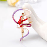 Maxbell Trendy Enamel Sports Gymnastics Brooch Whirling Girls Ribbon Brooches  Red