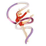 Maxbell Trendy Enamel Sports Gymnastics Brooch Whirling Girls Ribbon Brooches  Red