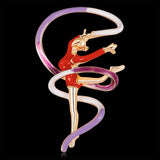 Maxbell Trendy Enamel Sports Gymnastics Brooch Whirling Girls Ribbon Brooches  Red