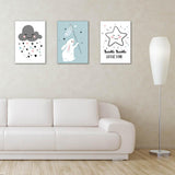 Maxbell 3 Panel Cute Clouds Star Rabbit Canvas Painting Wall Art for Home Decor