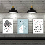 Maxbell 3 Panel Cute Clouds Star Rabbit Canvas Painting Wall Art for Home Decor