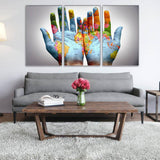 Maxbell 3 Panel World Map on A Pair of Hands Canvas Painting Wall Art for Home Decor