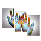 Maxbell 3 Panel World Map on A Pair of Hands Canvas Painting Wall Art for Home Decor